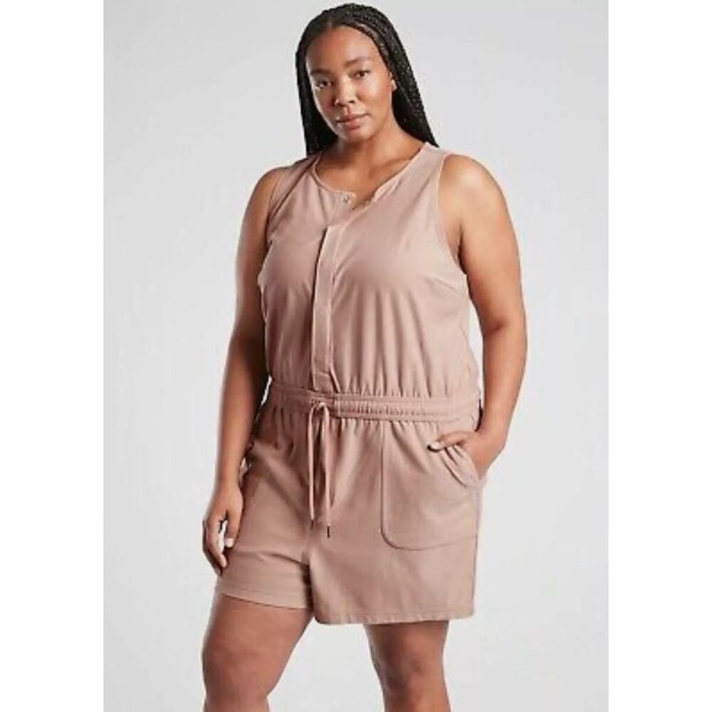 Athleta Farallon Printed Romper Mocha Latte Sz. 3X NWT $98 Travel Organic Cotton